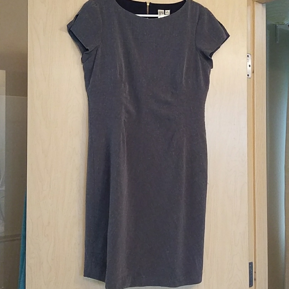 Emma & Michele dress, gold zip, rouching at side